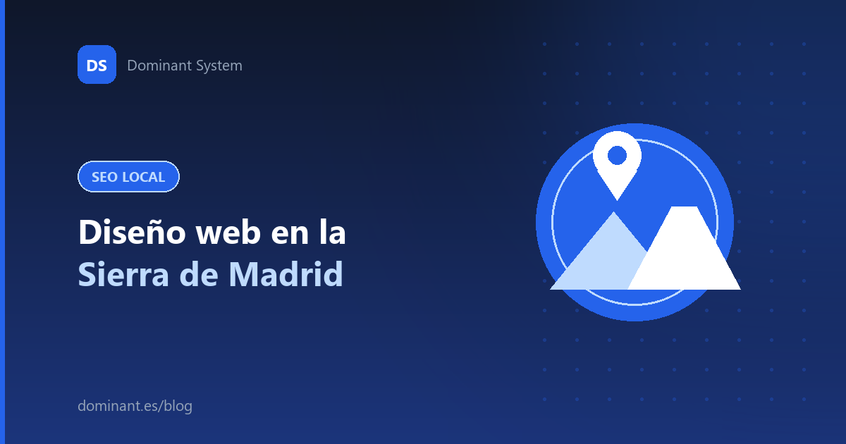 Ilustración: diseño web en la Sierra de Madrid, con montañas y un pin de ubicación