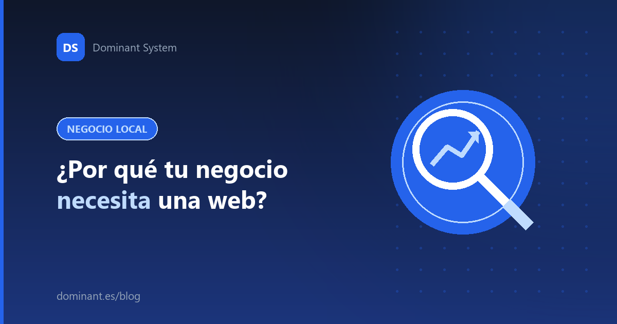 Ilustración: por qué tu negocio necesita una web, con una lupa y una flecha de crecimiento